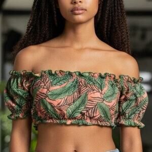 ModCloth High Dive Tropical Capped Sleeve Swim Top XL